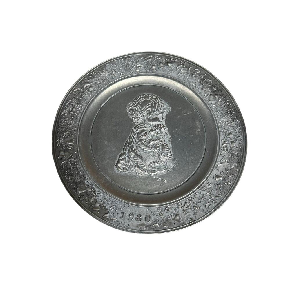 Vtg 1980 Hallmark Engraved Pewter Plate Child With Lamb Mary Hamilton 6”